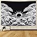 Produktbild Elloevn Ukiyoe Große Ozean Welle Wandteppich, Japanische Retro Künstlerische Sonne Meer Landschaften, Schwarze Wand Dekorations Wandbehang für Schlafzimmer Wohnzimmer 210 * 150 cm
