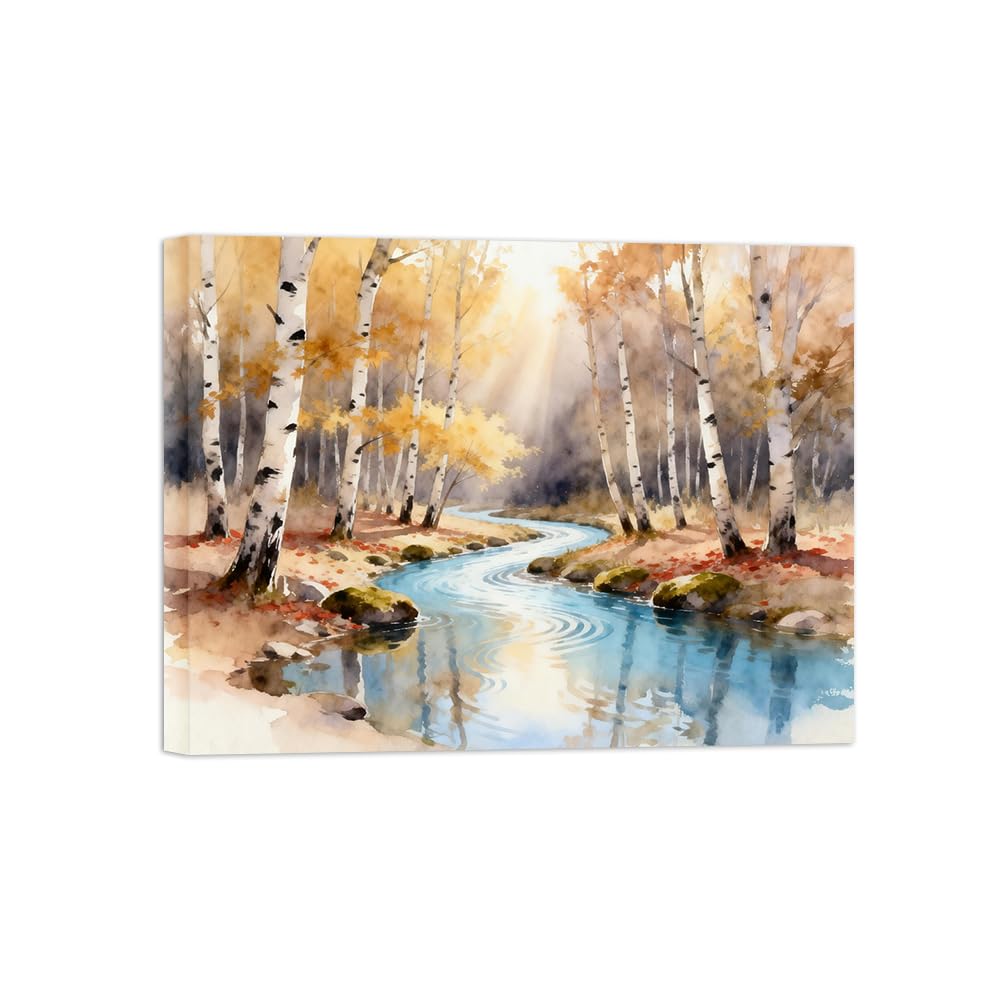 OZPWBVY Yellow Tree River Landscape Canvas Wall Art Picture 60x80cm Framed