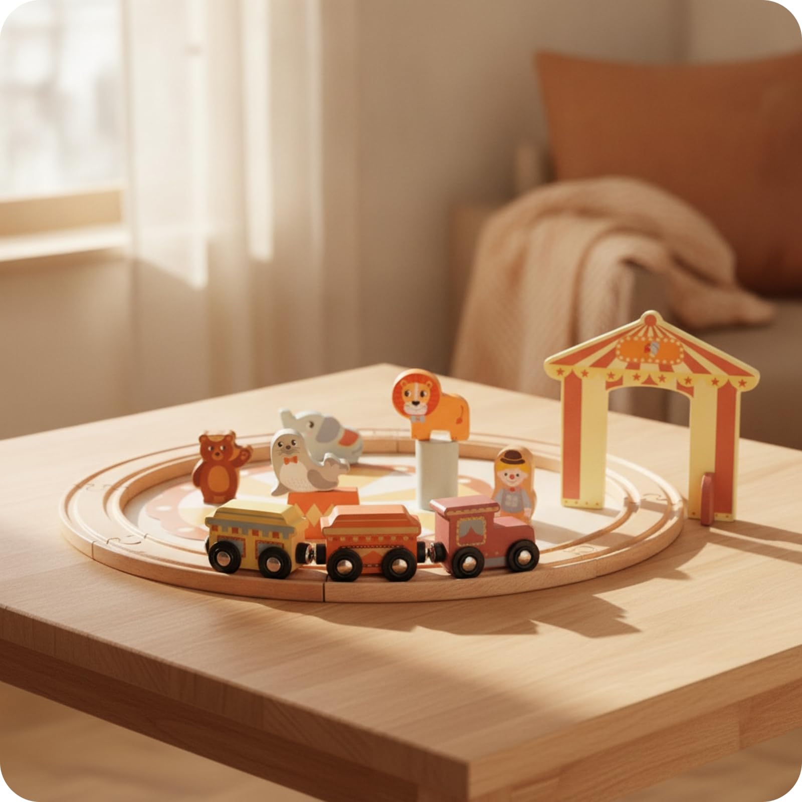Treno di Legno per Bambini Set Costruzioni Ferrovia Carrozze in Faggio Levigato con Dettagli Dipinti per Narrazioni Adatto a Gioco Domestico Cameretta Regali