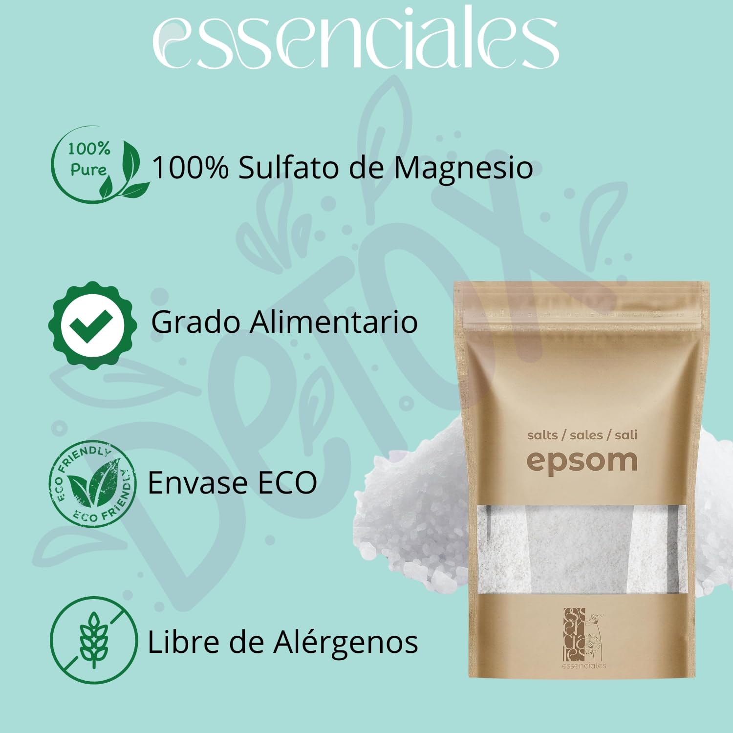 Sales de Epsom 500g - Sulfato de Magnesio Desintoxica Revitaliza