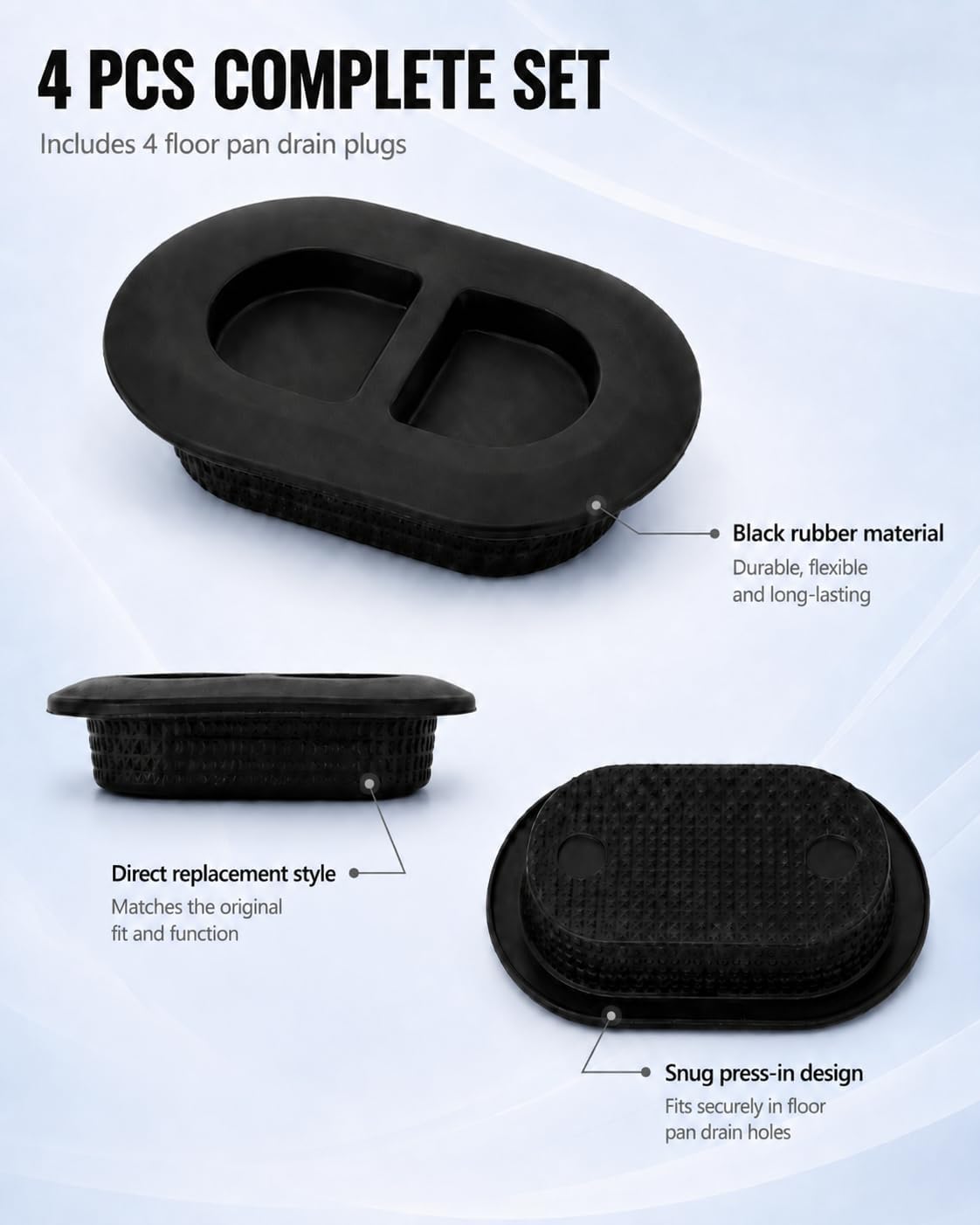 4 PCS Floor Pan Drain Plug, 68194821AA Rubber Floor Plug Replacement Compatible with Jeep Wrangler JK JL 2014-2025 and Gladiator JT 2020-2025, Black