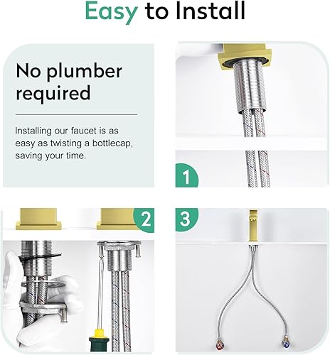 Miniatura 9 de Faustina Grifo de baño de oro cepillado, grifo de baño de un solo mango con drenaje desplegable, grifo de tocador de baño de 1 agujero, grifo de