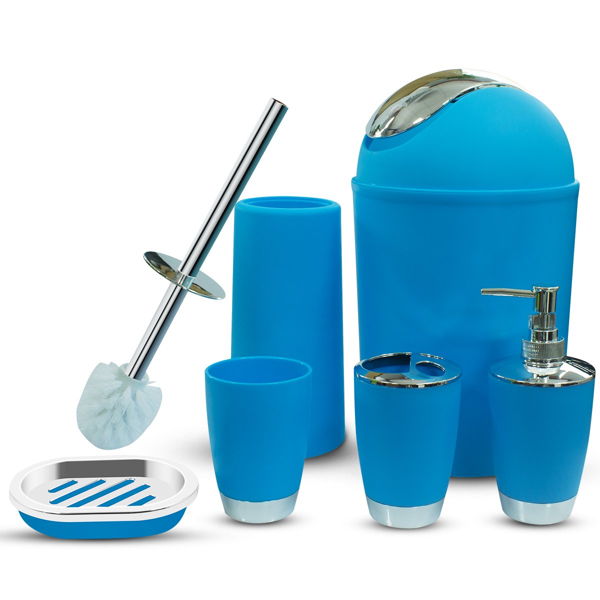 Juego de accesorios de baño, juego de regalo de plástico de 6 piezas, soporte para cepillo de dientes, vaso para cepillo de dientes, dispensador de jabón, jabonera, soporte para cepillo de inodoro,