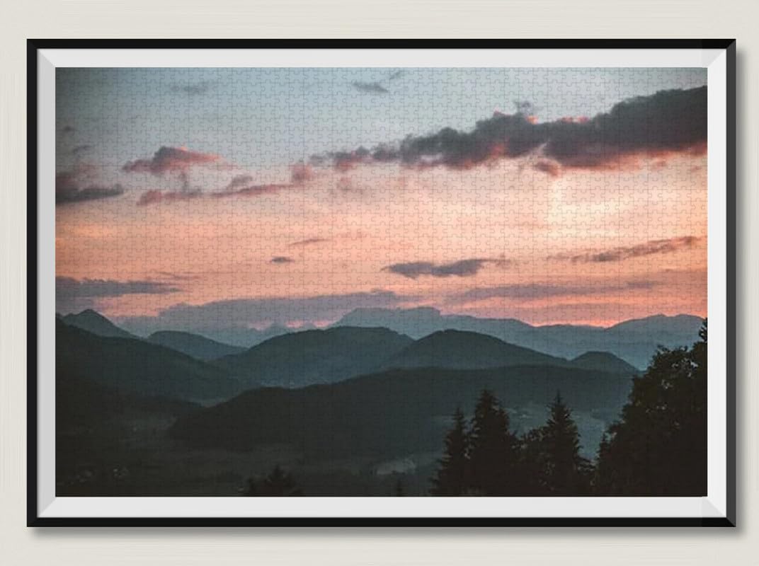 Montañas al atardecer - Rompecabezas de madera de 2000 piezas - Rompecabezas de arte para adultos, adolescentes y familia