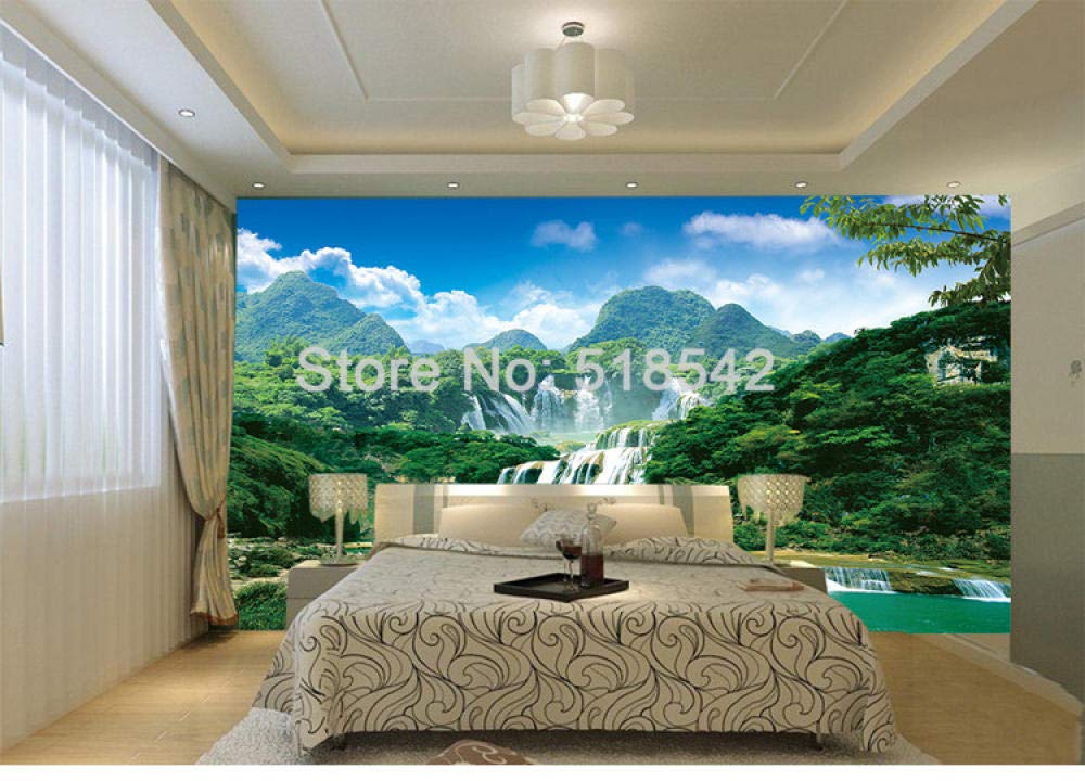 Murale personnalisée non tissé vert montagne pour masquer les imperfections du mur