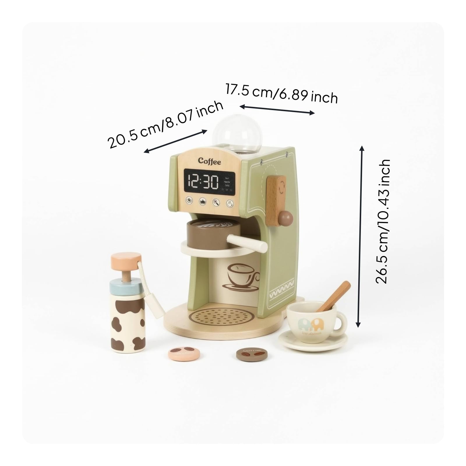 Kinder Spielgerät Holz Kaffeemaschine Küchenmaschine Spielküche Set Zubehör Haptisches Drehrad Und Hebel Fördern Motorik für Vorschule Kindergarten , Grün , Kaffeemaschine