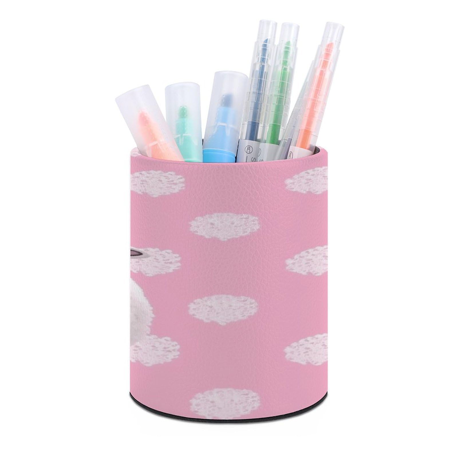 FekiLoot - White Sheep on Pink Background Desk Pencil Holder Customizable Office Accessories Round Container Box for Pens Cups Organizer
