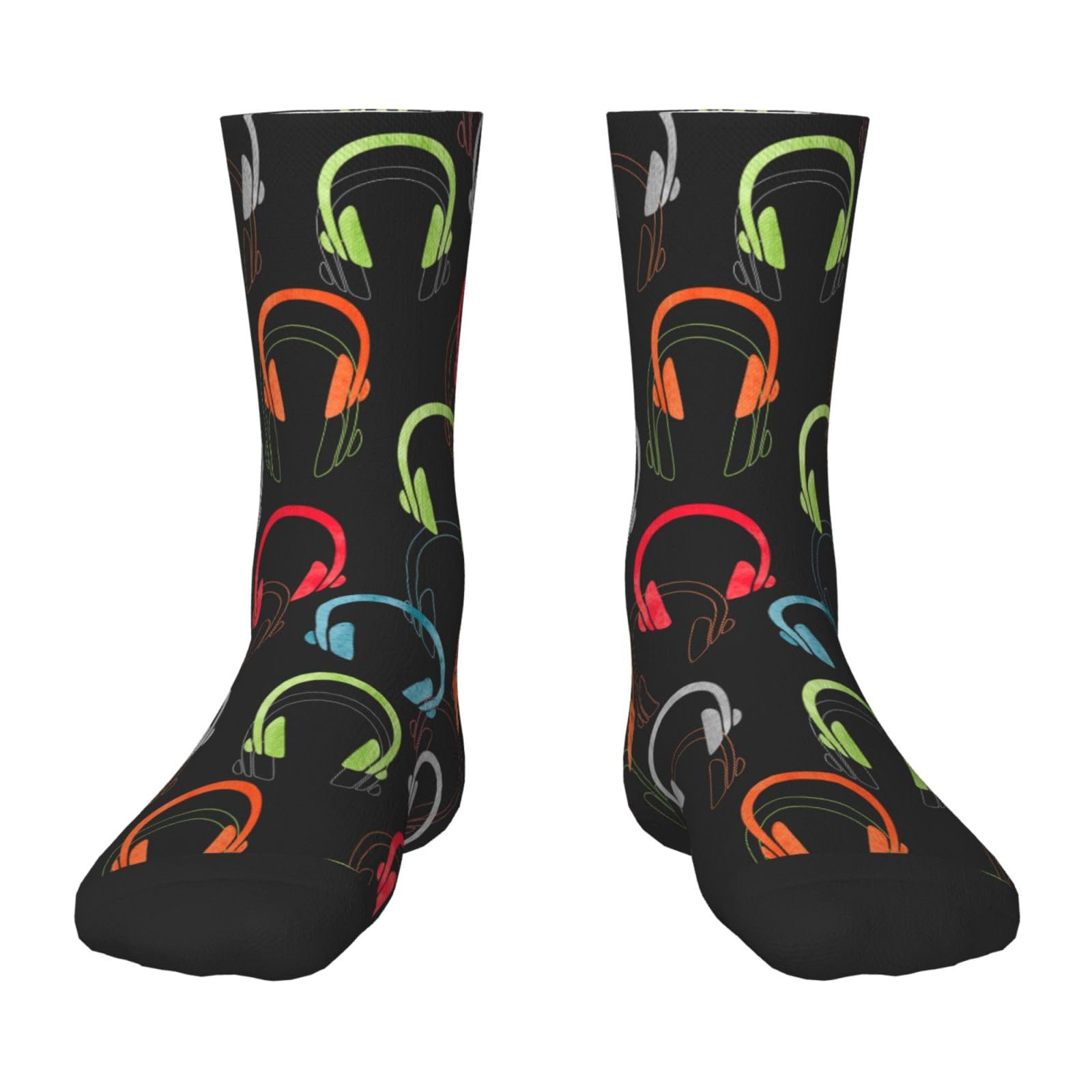 Jiufotk Unisex Kids As Pic Crew Socks For Kids Colorful Headphones Music Earphones Black - Ankle Socks For Boys & Girls, Breathable Crew Dress Socks