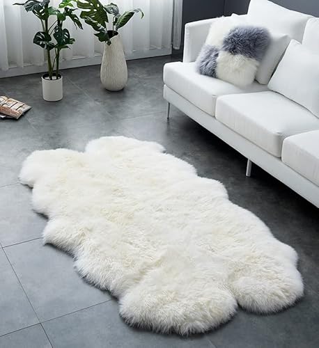 Huahoo Premium Genuine Sheepskin Rug Real Australia Sheepskin Natural Luxury Fluffy Lambskin Fur Area Rug Seat Covers For Kids Bedroom Sofa Chair Cover Pets Dogs Mat Quarto Pelt/4' X 6' White/Ivory #TOP3
