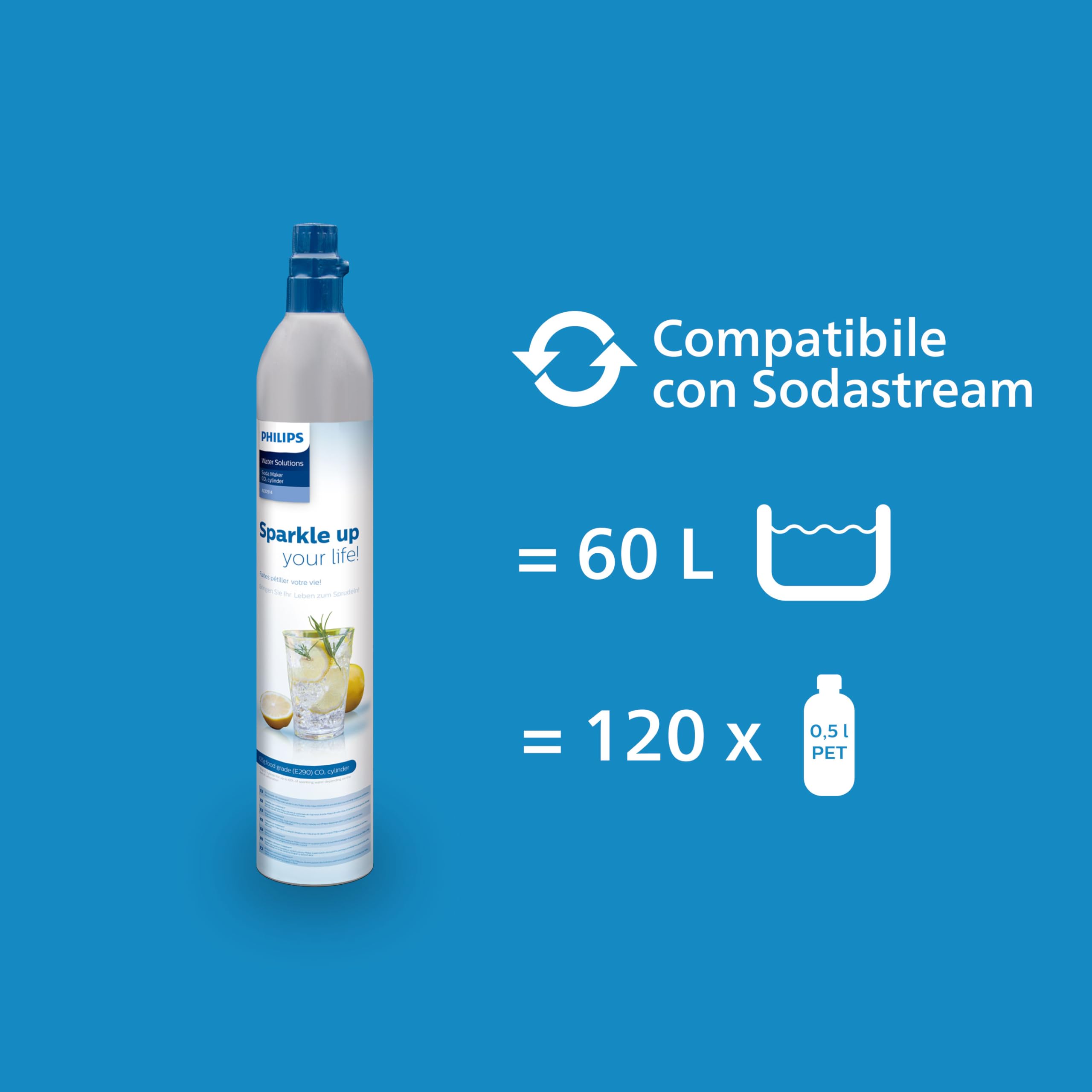 Philips Water ADD913/10 Bombola CO2 per gasatori d'Acqua, Acciaio Inox