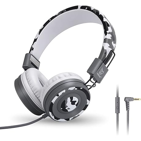 C89 Kids Headphones: Camo Grey Headphones for School, Travel, and Everyday Use