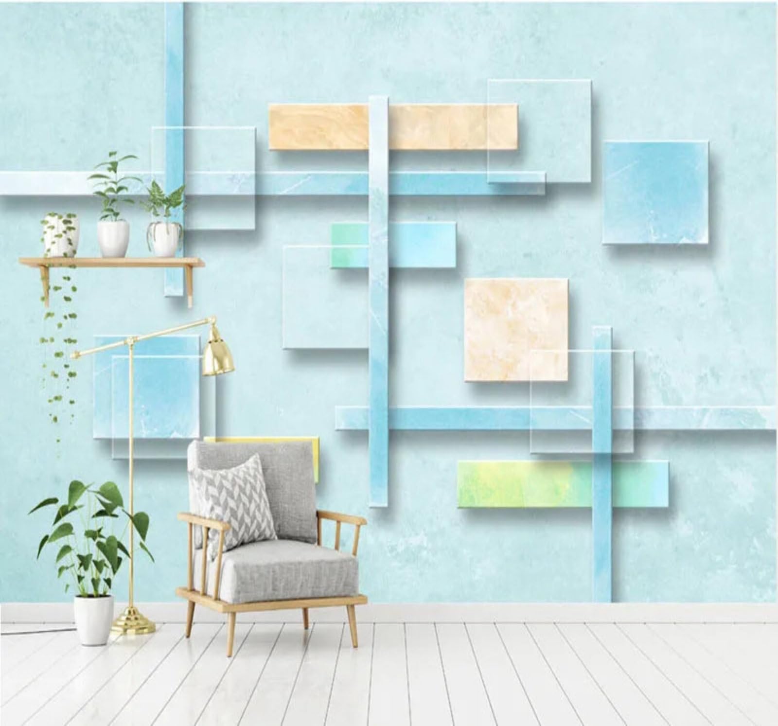 Wallpaper-3D-Xlm 430Cm×300Cm(B×H) Cartoon Fresh Three Dimensional Geometric Marble Effect 3D Wallpaper Easy Install Feature Office Living Room Sofa Bedroom Tv Background Wall Decoration-430Cm×300Cm
