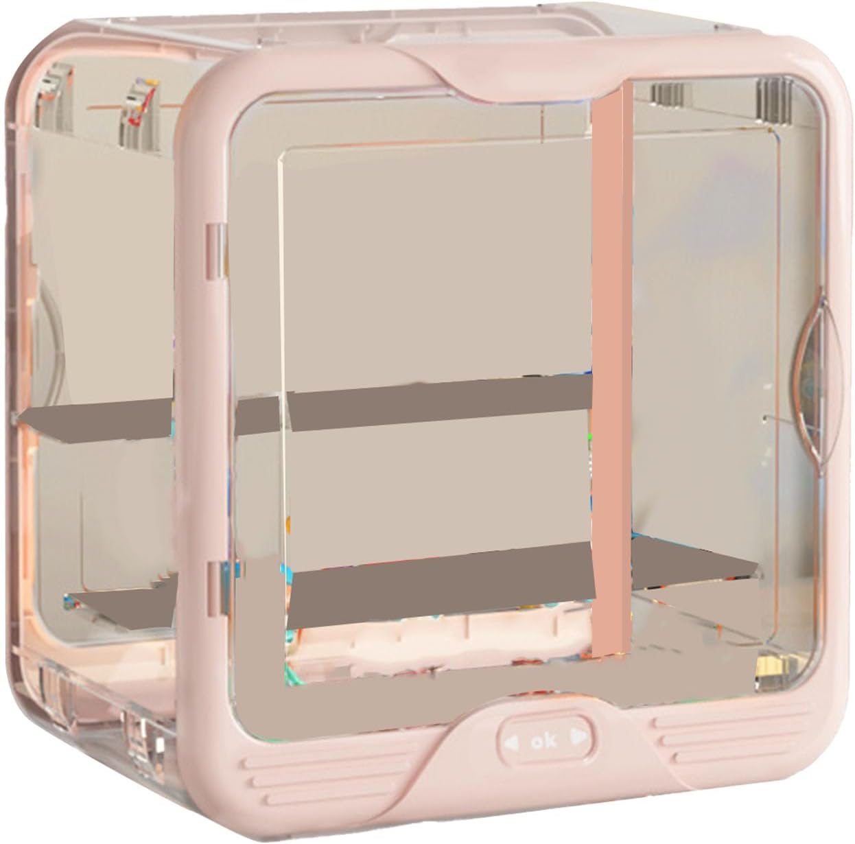 360 Transparent Figurine Display Box, Acrylic Storage Case with Removable Dividers, Stackable Dolls Collectibles Action Figures Box (Pink)
