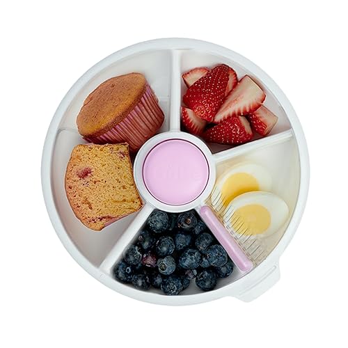 GoBe Spinner grande para aperitivos para niños, contenedor reutilizable con dispensador de 4 compartimentos y tapa, sin BPA y PVC, apto para