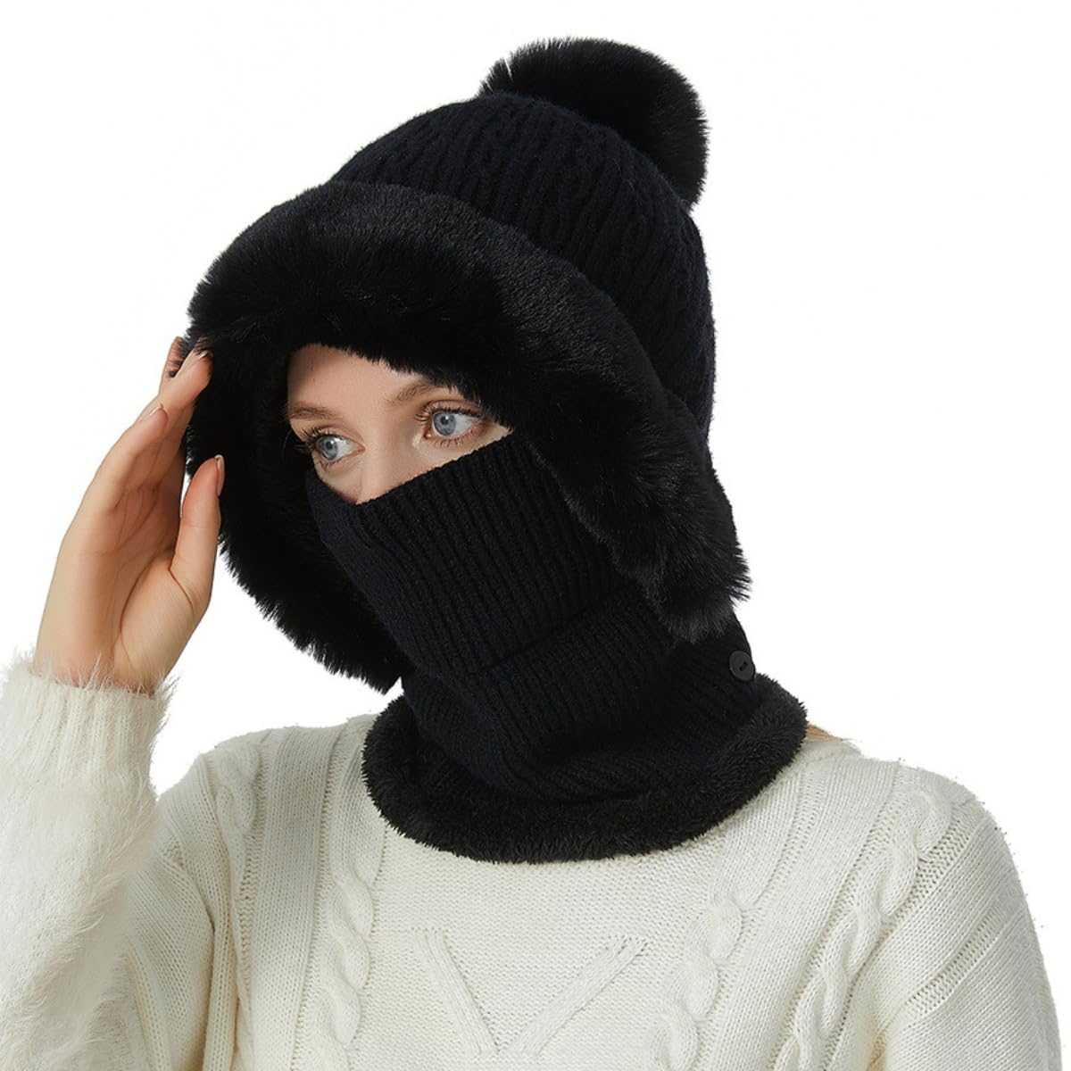 JFAN Cappelli Donna Inverno Berretto Donna in Maglia Cappello e Sciarpa Donna in Pile Caldo per Sci Outdoor