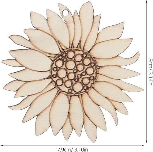 Miniatura 8 de EXCEART 20 piezas de recortes de madera sin terminar con forma de girasol, discos de madera para manualidades, pintura de Acción de Gracias, otoño,