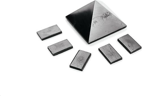 KARELIANMASTERS Shungite - Juego de placas adhesivas para teléfono celular y pirámide de piedra, kit de protección digital y curación de cristales