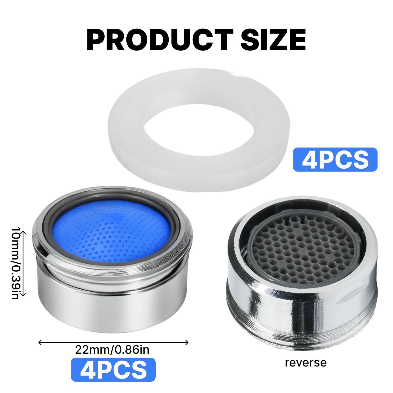 4 unidades M22 regulador de chorro, con junta y filtro ABS, filtro antisalpicaduras, ahorro de agua para grifo de alta presión, regulador de chorro M22 duradero, para cocina, baño, bar, grifos - 3