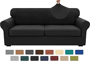 XINEAGE 2025 New 3 Pieces Couch Covers for 2 Extra Large Cushion Sofa Super Stretch Sofa Cover for 2 Large Seat Cushion Universal Loveseat Slip Cover for Living Room (Black), 71"-91"(2 Cushions)