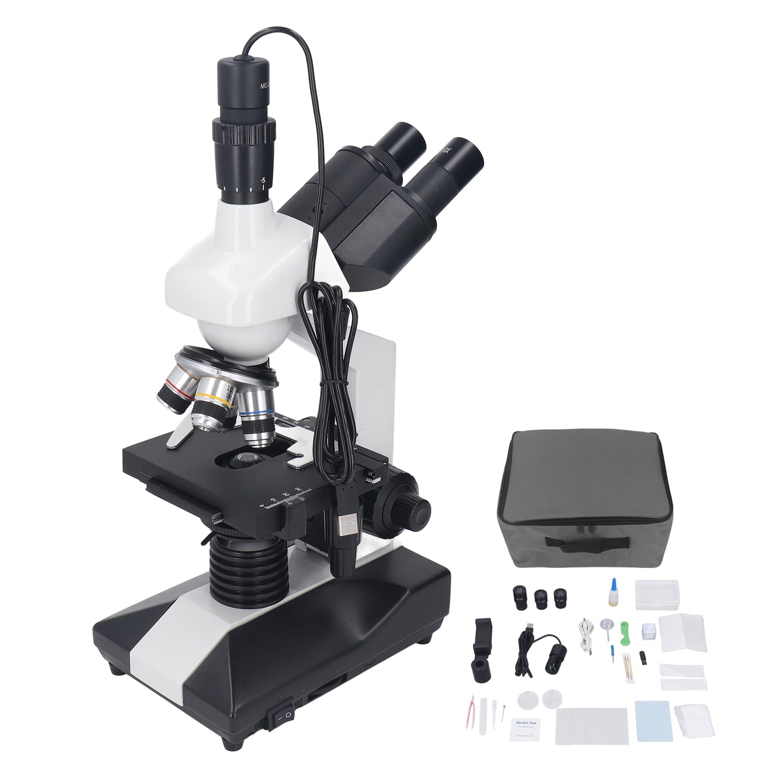 Acouto Microscopio Trinocular 40X a 5000X 5MP Oculares Electrónicos Microscopio Biológico Profesional de 45 Grados para Laboratorio WF10X WF50X Lente 4X Trinocular Compuesto