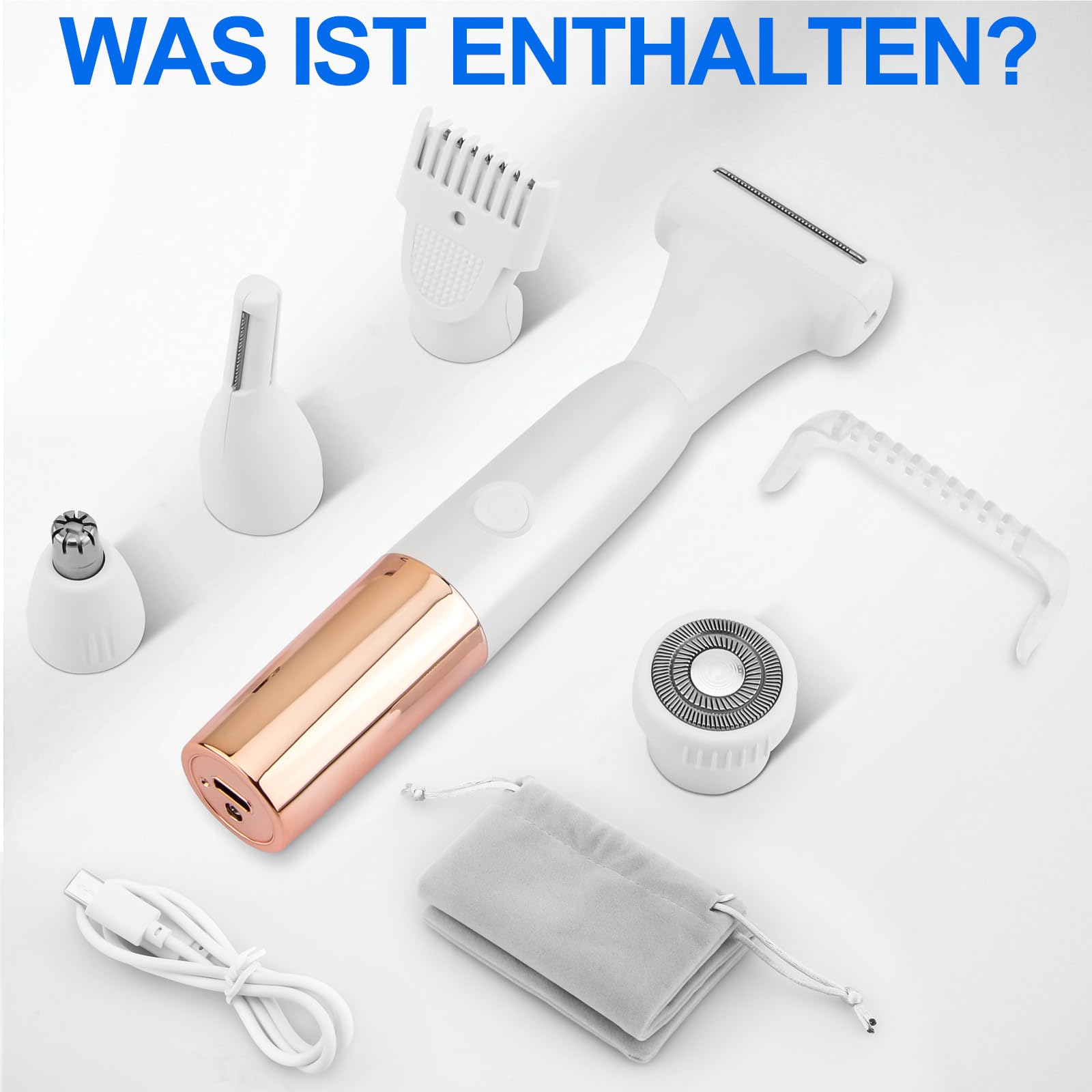 5-In-1 Bikini Trimmer, Kabellos Rasierer Damen, Elektrischer Intimrasierer für Frauen, IPX7 Wasserdichter & LCD-Display, Damenrasierer Intimbereich Elektrisch für Gesicht Bikini Achseln Beine