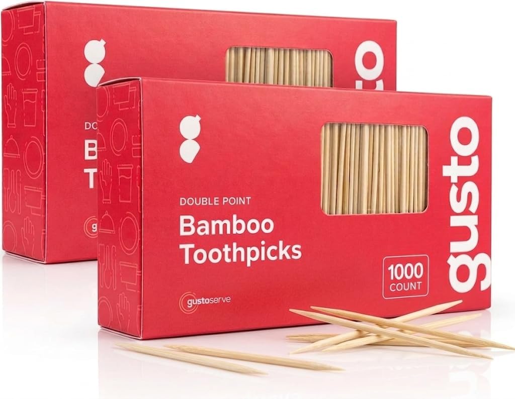 GUSTO Bamboo Toothpicks [2000 Count] Double-Pointed Wooden Toothpicks for Teeth, Food & Appetizers (Formerly Comfy Package)
