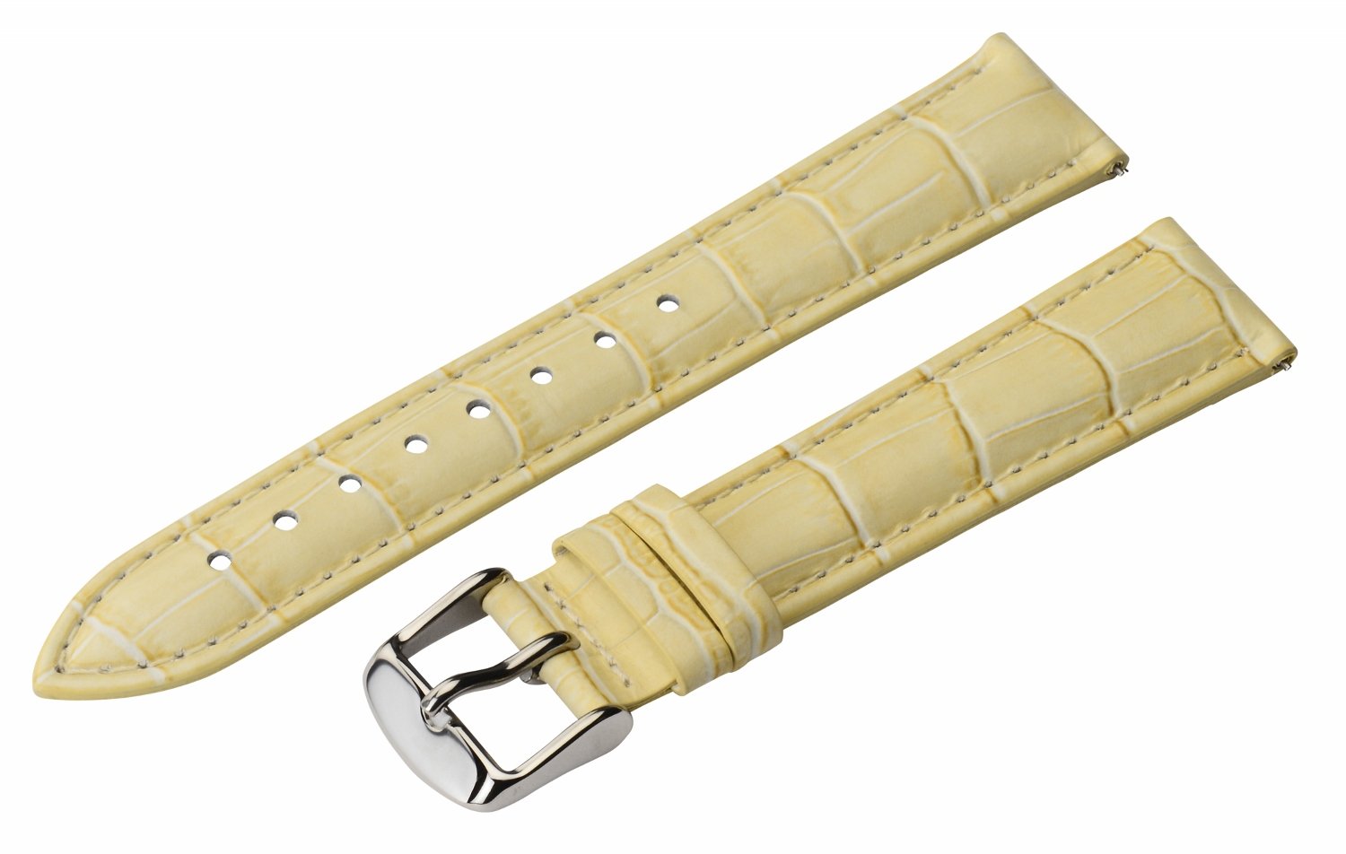 Clockwork Synergy - 2 Piece Ss Leather Classic Croco Grain Interchangeable Replacement Watch Band Strap 16mm - Solid Khaki - Men Women
