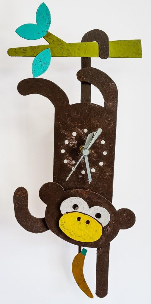 Oxidos Monkey Wall Clock with Swinging Pendulum in Brown