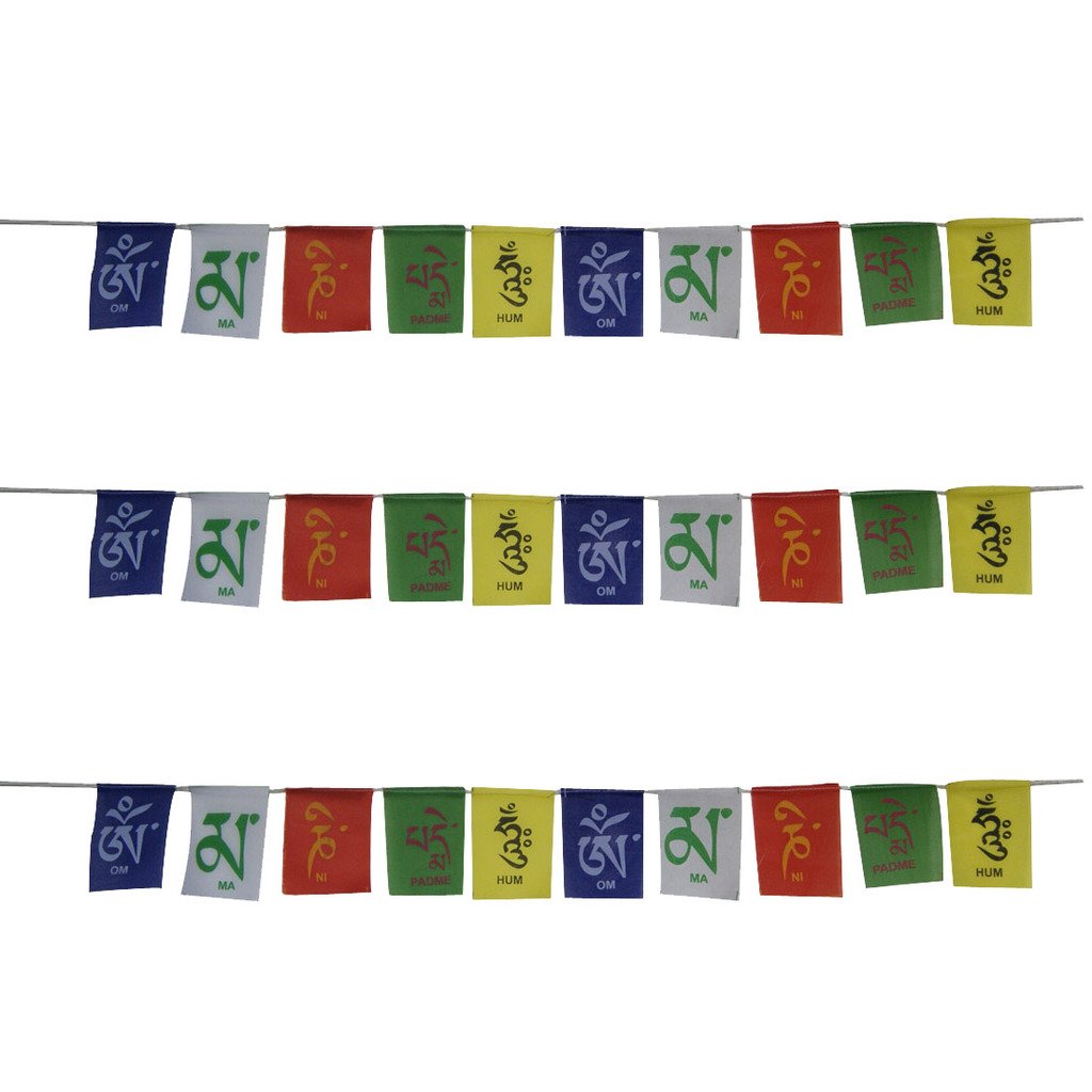 Aaradhi Tibetan Flag For Bike Decoration Accessories All New Stylish Latest Prayer Flags Interior Mirror Decorative Wall Hanging Decor Buddha Om Mani Padme Hum Royal Car Accessory S - Set of 3 - Multi