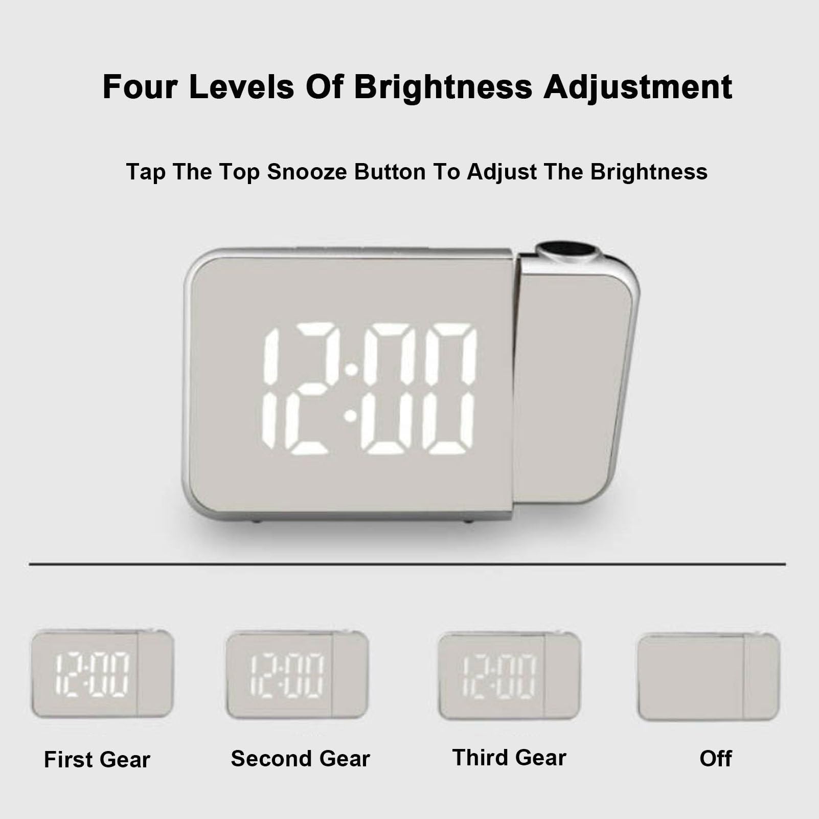 Reloj despertador digital de proyección con pantalla LED, temperatura, repetición, fecha, hora, brillo ajustable de 180°, reloj dual para dormitorio