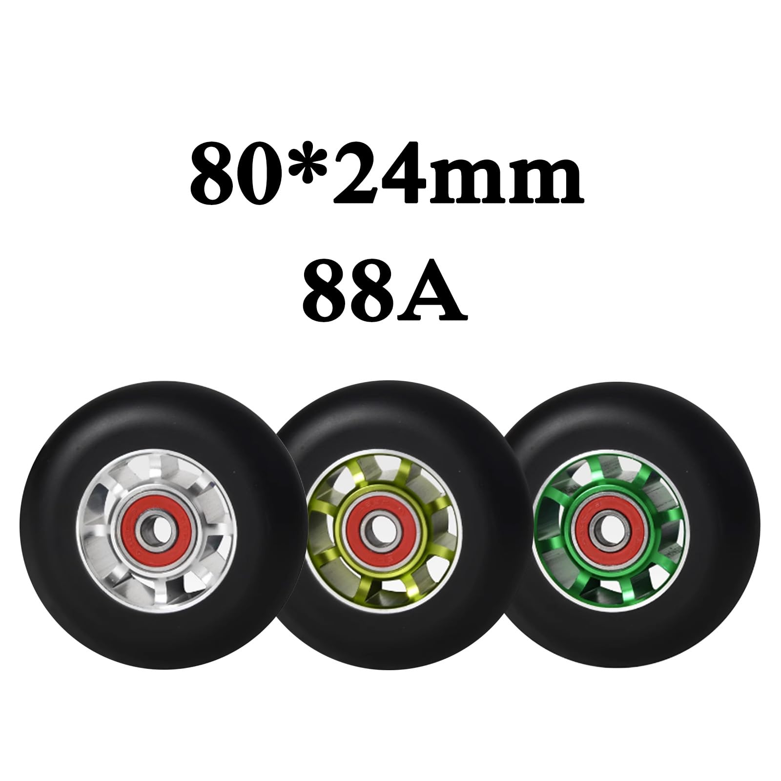 Ruote di ricambio per pattini in linea, 88A, 80 mm, confezione da 4, per ruote di ricambio per pattini a rotelle, ruote per pattini a rotelle, colore verde militare