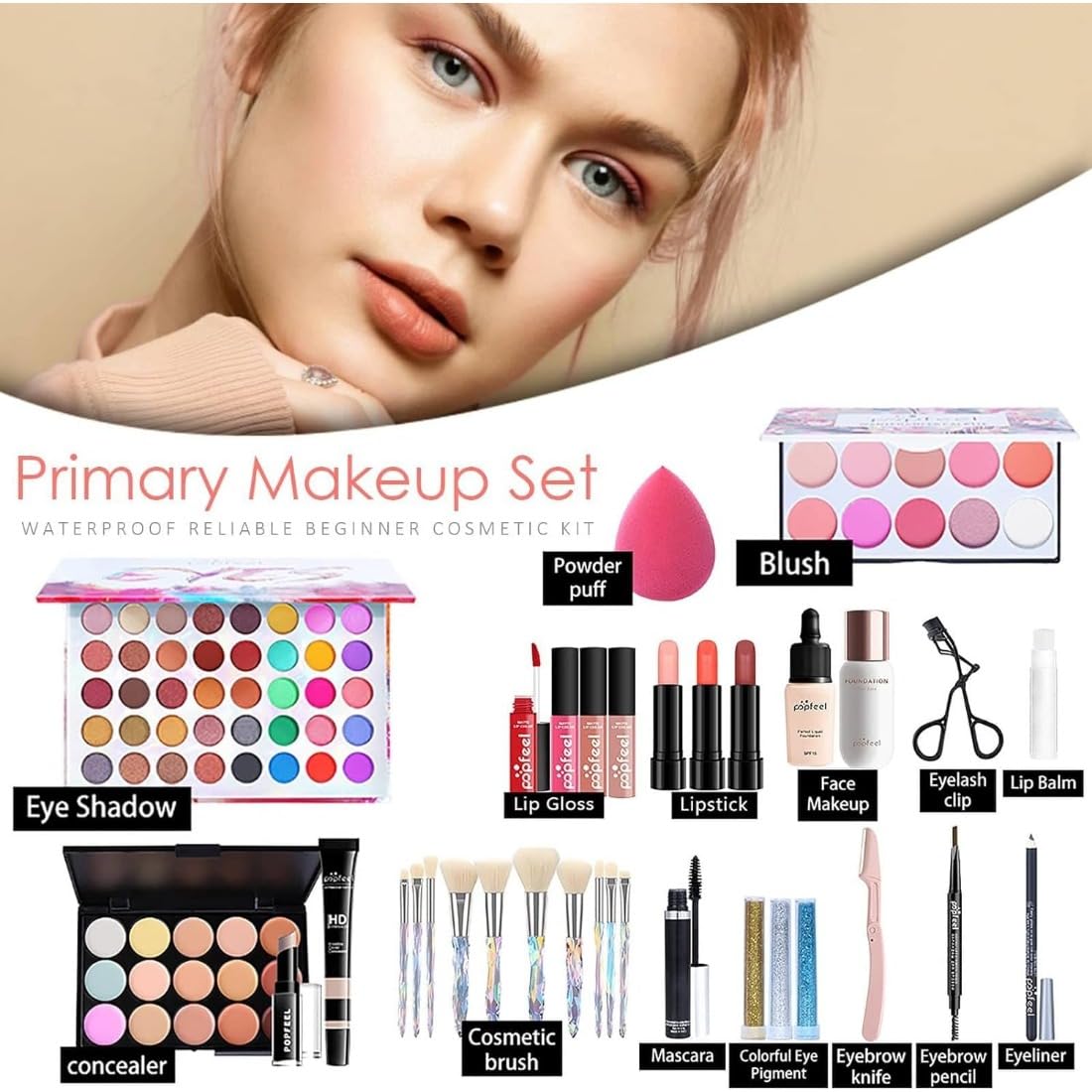 Full Beauty Makeup Cosmetics Set Upgraded Cosmetic Set Makeup Set Lipstick Makeup Palette Long Lasting Full Beauty Makeup Set Beginner Popular Cosmetics Set 35 Pieces