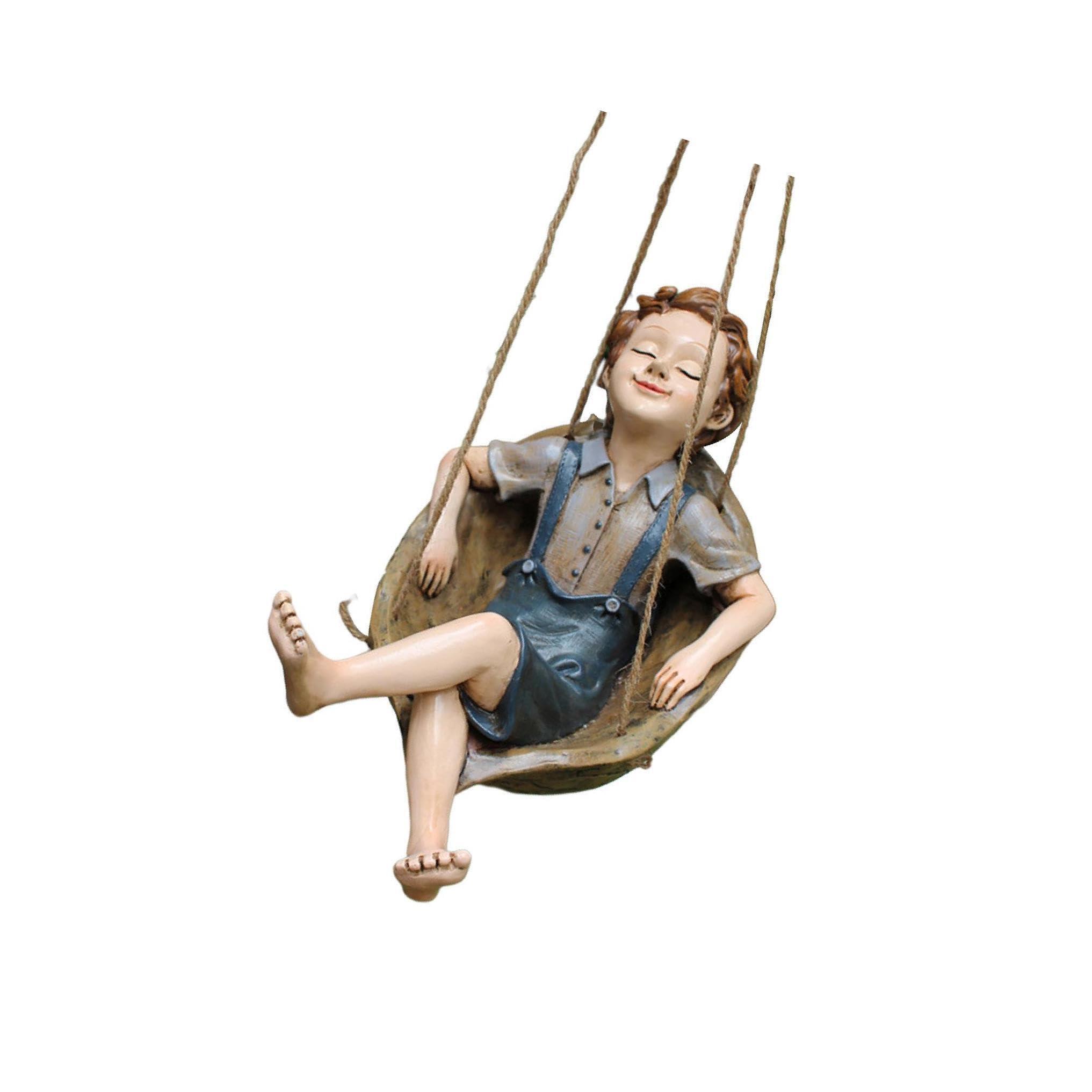 ALCXAZS Lovely Walnut Boy Statue Figurine Adorable Hanging Decoration for Yard or Lawn