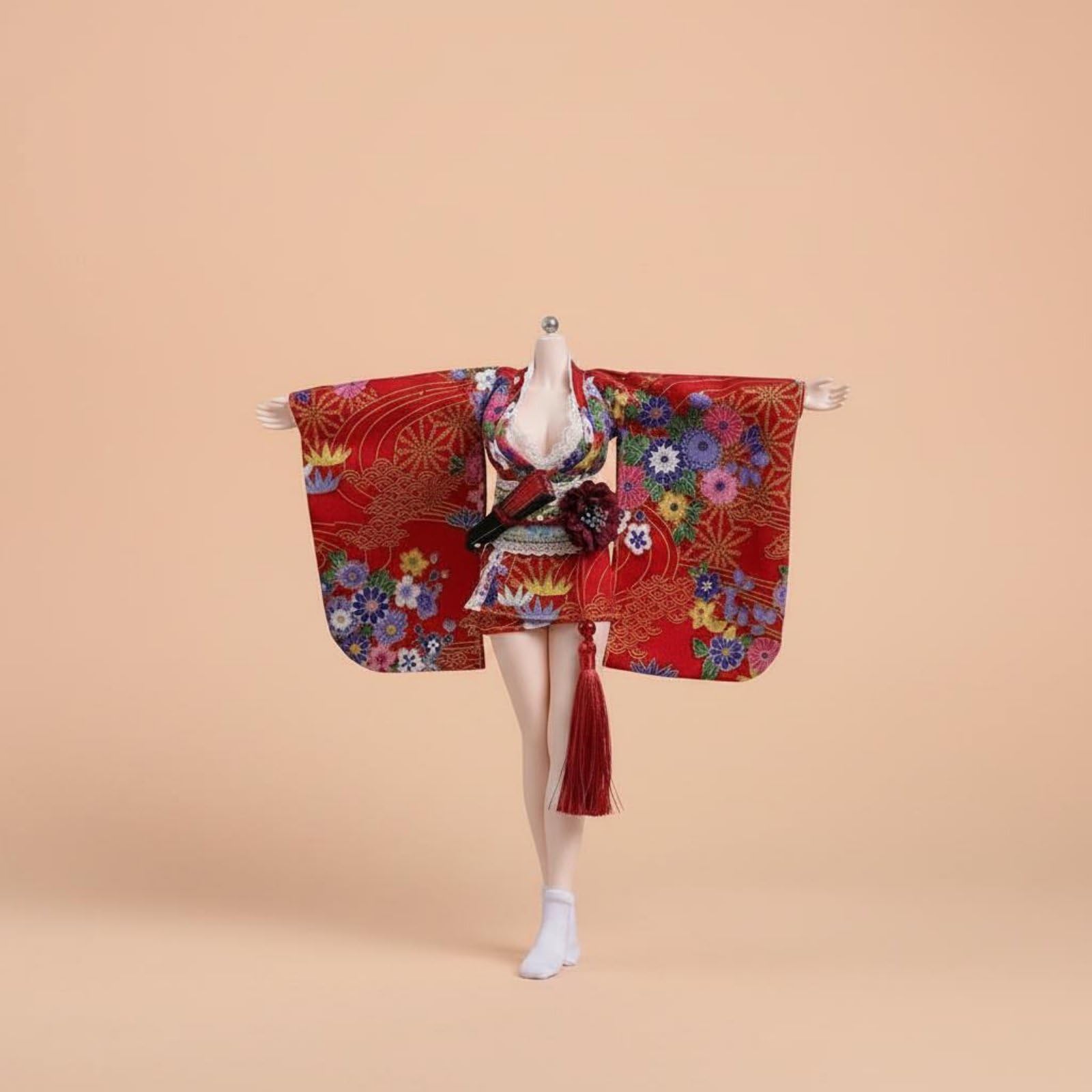 Vestido Kimono para Muñeca Traje Ropa Conjunto Accesorios Tela con Cuerda Cintura Calcetines Diseño Tradicional Ajuste 1/6 para Figura Femenina , Corto , A