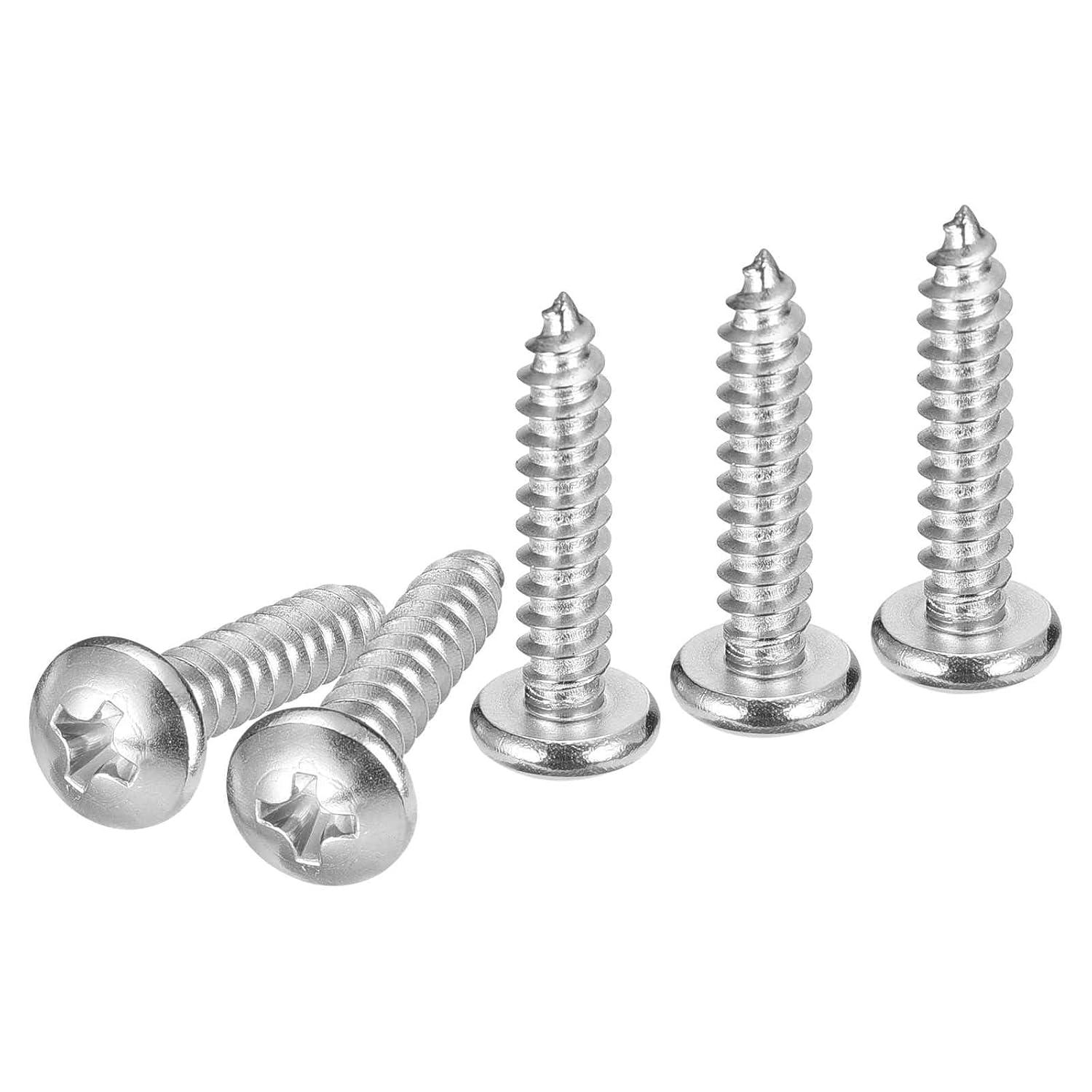 #8x1-1/2 Phillips Pan Head Self-Tapping Screw - 50Pack - Bright Finish 304 Stainless Steel Sheet Metal Screws Wood Screws