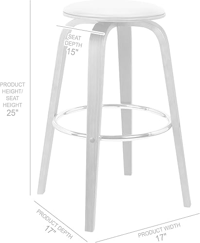 Miniatura 3 de Armen Living Harbor Mid Century Modern Taburete de bar de 26 pulgadas de altura del asiento sin espalda, giratorio, color crema y madera de nogal,