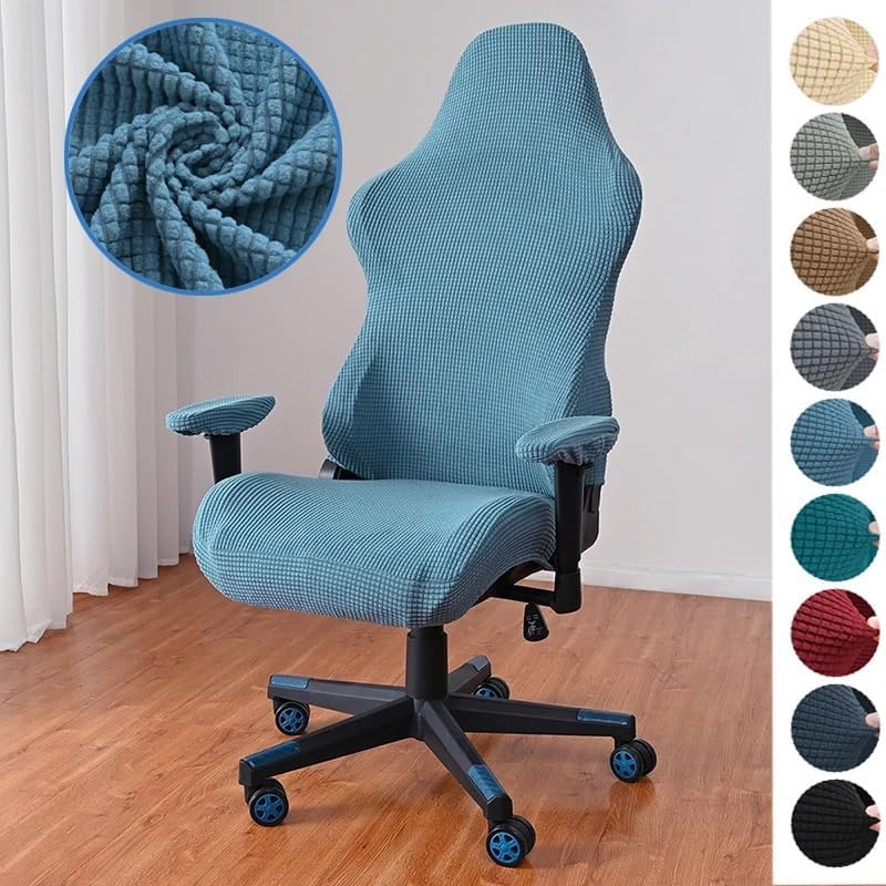 Solid Color Gaming Chair Cover Soft Elasticity Polar Fleece Armchair Slipcovers Computer Seat Chair Covers Stretch Rotating Lift Fiestas (Color : Gray, Size : One Size)