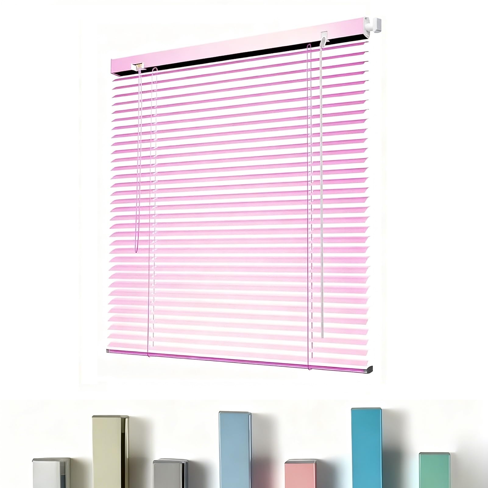 Generic ο»ΏVenetian Blinds No Drill for Windows, Blackout Horizontal Window Blinds & Shades Custom, Privacy Blind Cordless for Indoor Home Office Room Windows Easy Install(Pink)