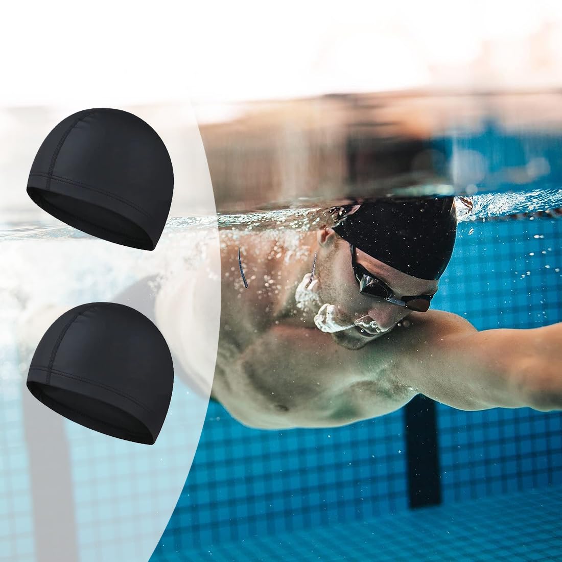 Cuffia Da Nuoto In Spandex Elasticizzata, Taglia Unica Per 3+ Anni, Tinta Unita, Facile Da Indossare E Traspirante (Non Impermeabile)