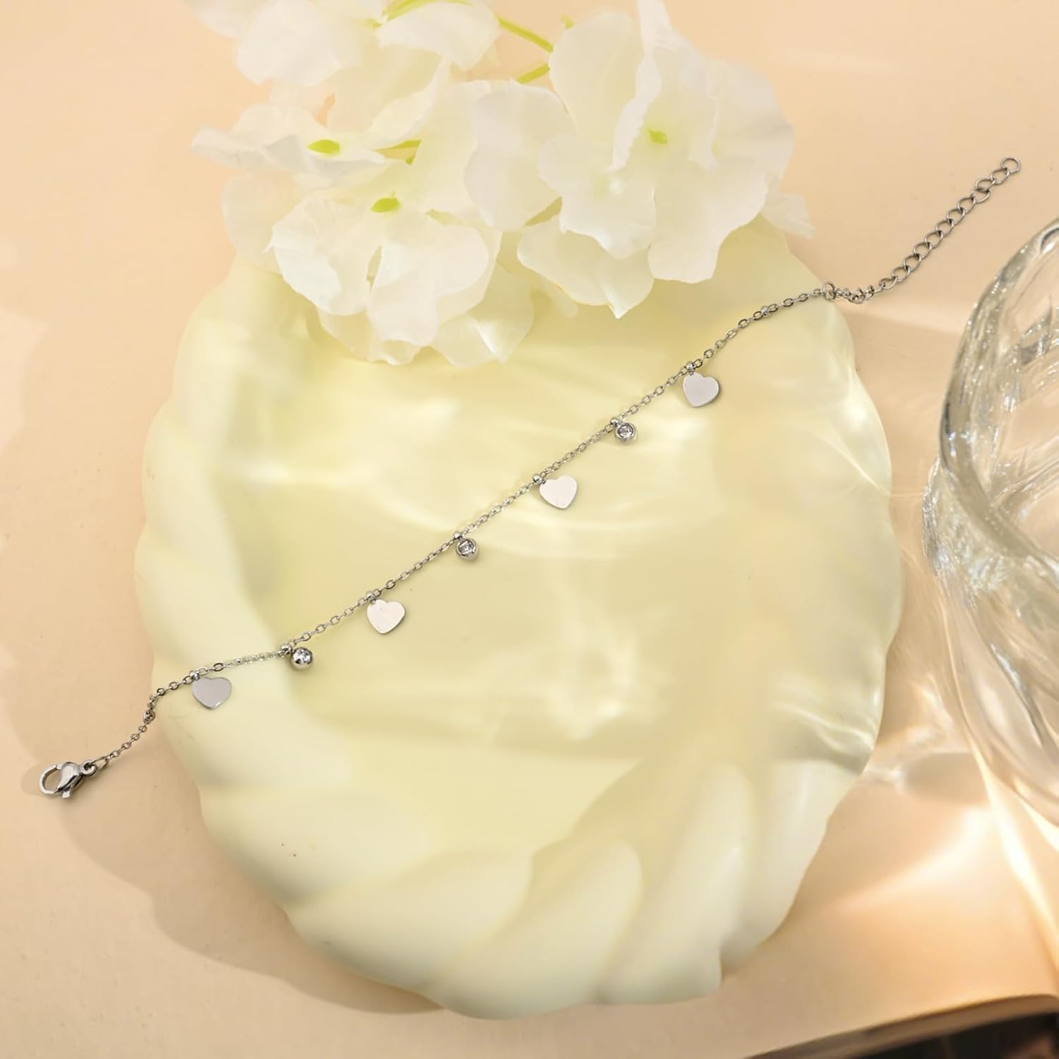 Hypoallergenic Heart Charm Bracelet for Women - Adjustable Silver Chain with Sparkling Charms, Elegant Jewelry for Everyday & Valentine’s Day Gifts - Image 6