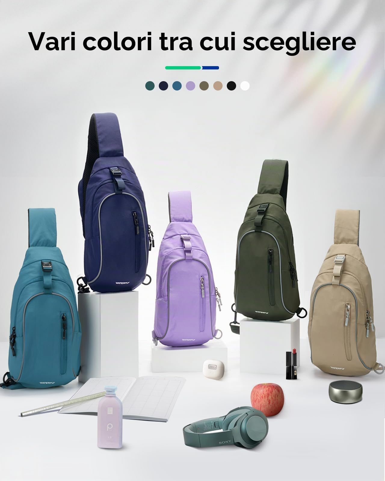 WATERFLY Borsa a tracolla a tracolla: borsa a tracolla da viaggio per escursionismo, borsa a tracolla per donne e uomini, borsa a tracolla alla moda