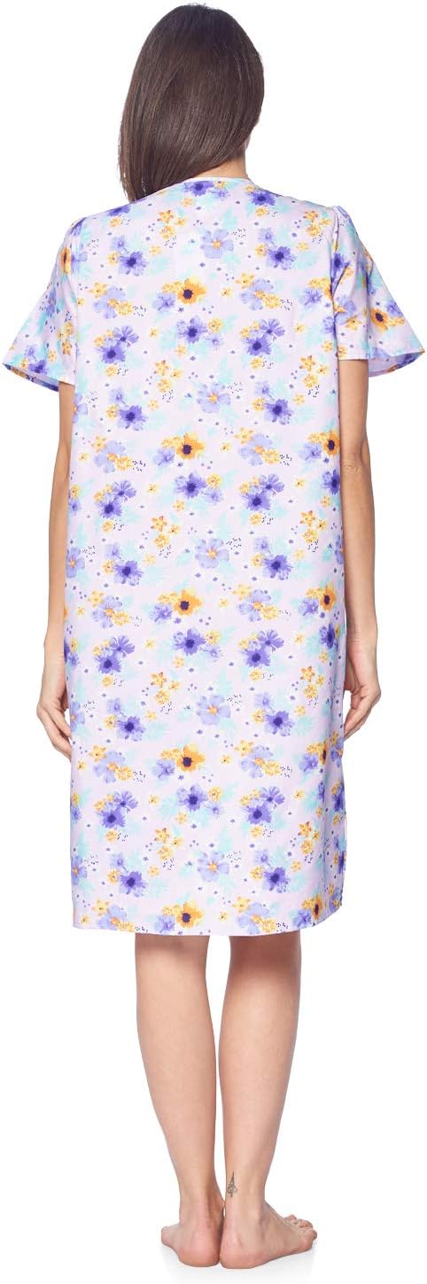 Casual Nights Women's Snap - Front House Dress Short Sleeve Woven Housecoat Duster Lounger Robe with Pockets - Image 3