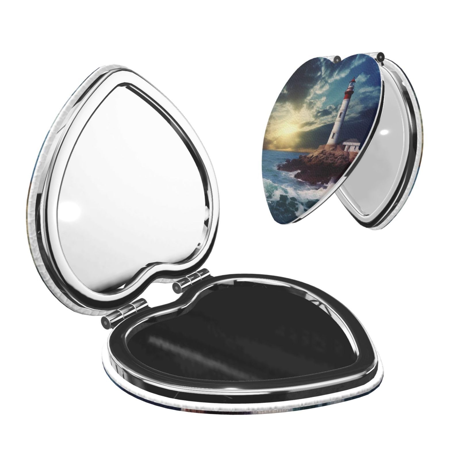 DWVTSLH Lighthouse Seaside Compact Mirror for Purse, Double-Sided 2X/1X Magnifying Mirror for Women Men, Travel Makeup Mirror for Handbag, Handheld Vanity Mirror for Gift