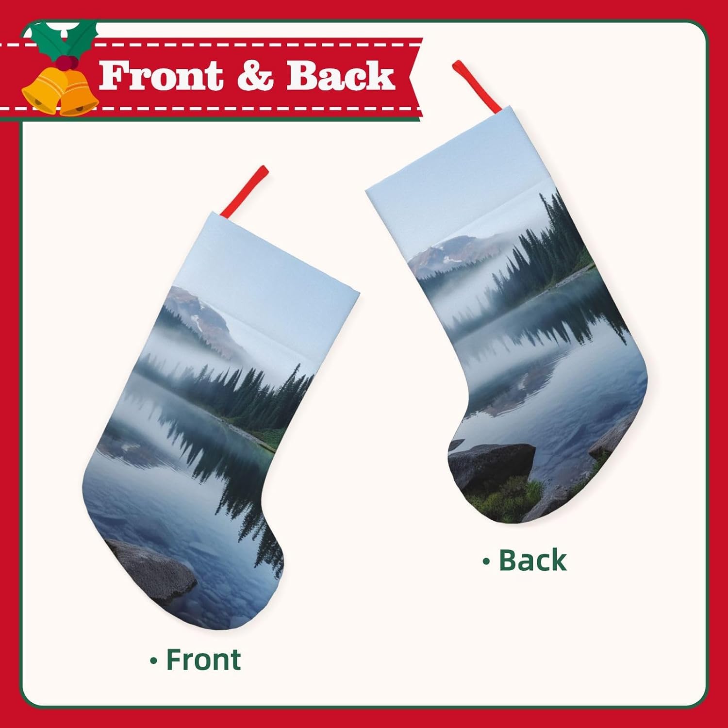 Foggy Lake by Mount Rainier Christmas Stockings 18 Inches Velvet Xmas Fireplace Hanging Stocking Rustic Christmas Santa Stockings for Home Christmas Decorations Party Favor Supplies image 3