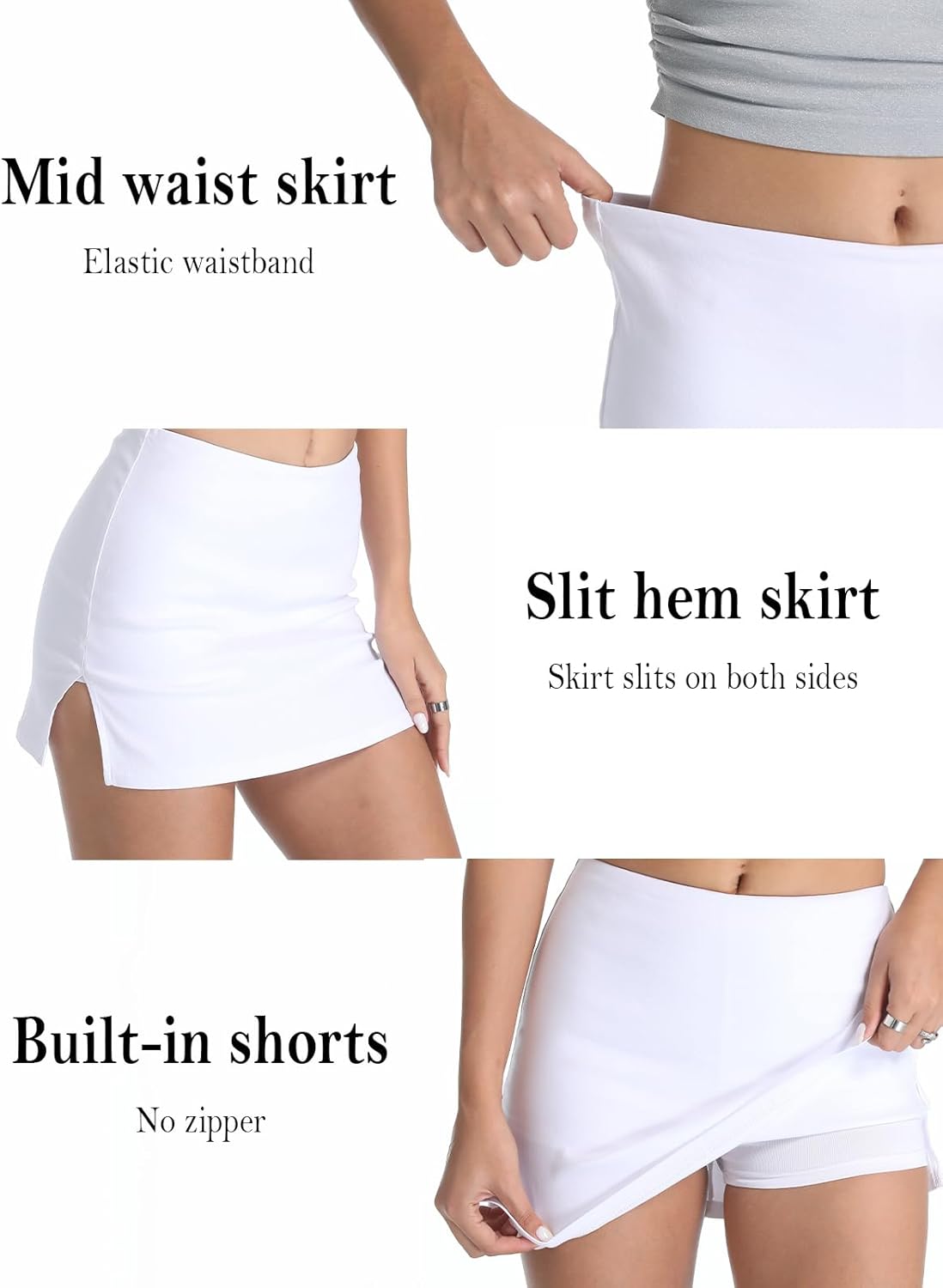 Bodycon Mini Skirts for Women Low Waist Slit Hem Skirts with Shorts Underneath Skorts - Image 4