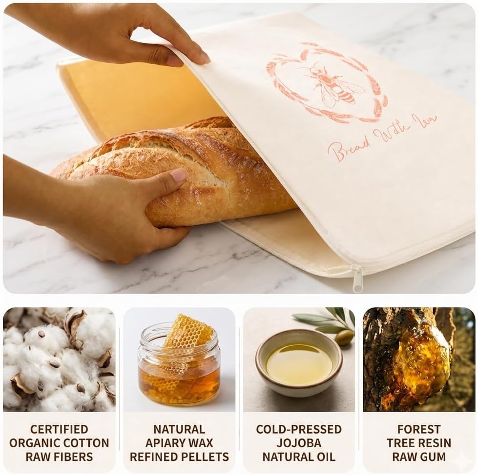 Beeswax Bread Bags for Homemade Bread — 2 Pack XL 17x13 Reusable Sourdough Bread Bag, Linen Cotton Bread Storage Bags for Countertop & Freezer, Keeps Loaves Fresh 3-5 Days, by KITA Home