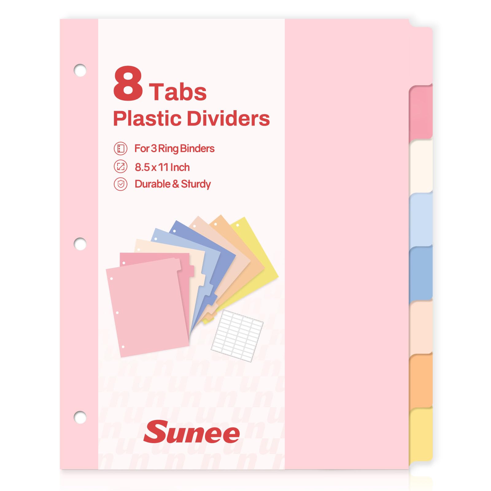 SUNEE 8 divisori per raccoglitori, divisori in plastica per raccoglitori a 3 anelli, 3 divisori per raccoglitori ad anelli con linguette per forniture per la casa, scuola, ufficio, casa, colore