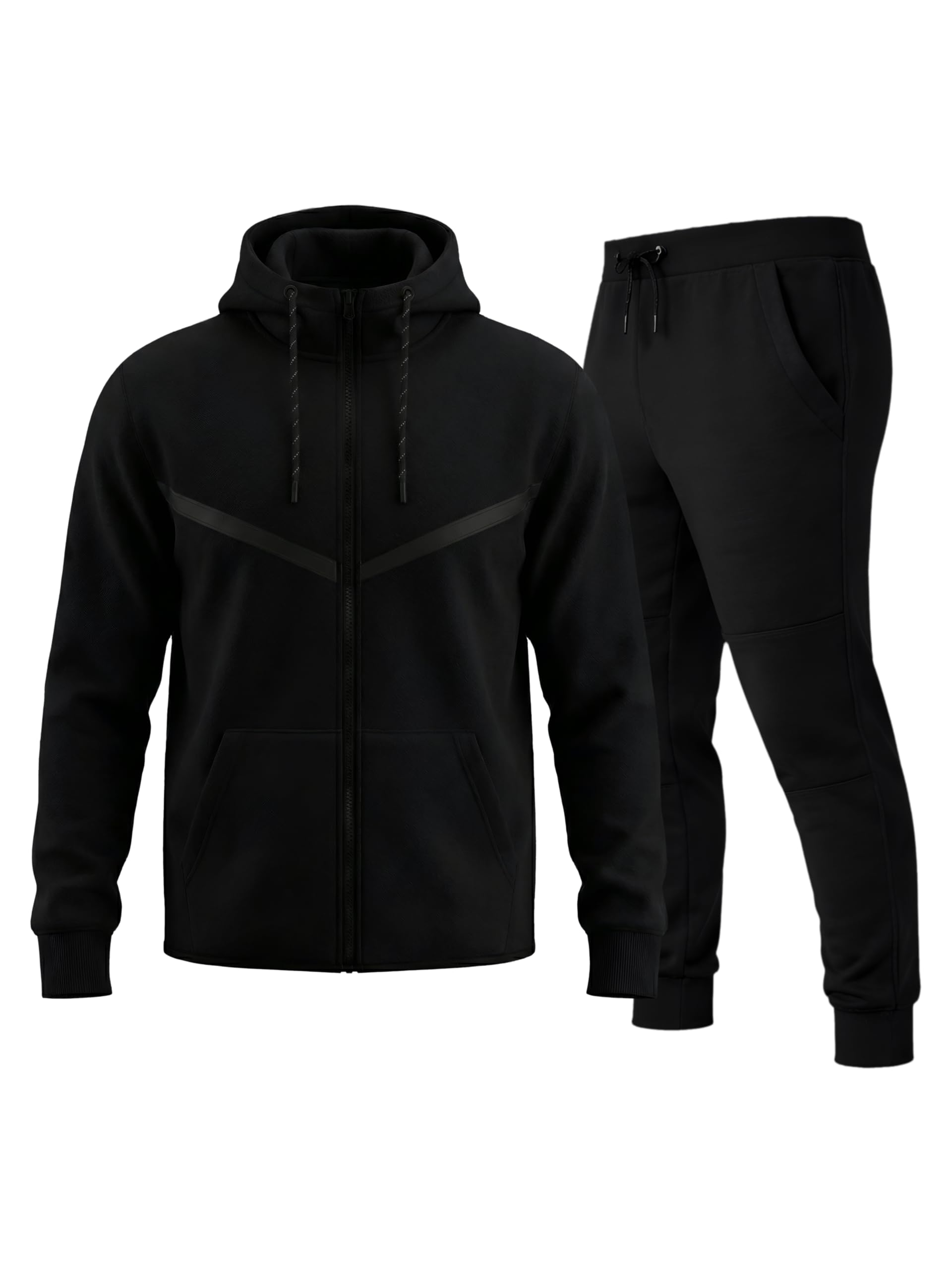 Love My Fashions® Men’s Tracksuit Full Sleeve Contrast Fleece Top & Bottom Cord Set Zipper Hood Jogging Suit Set Plus Sizes