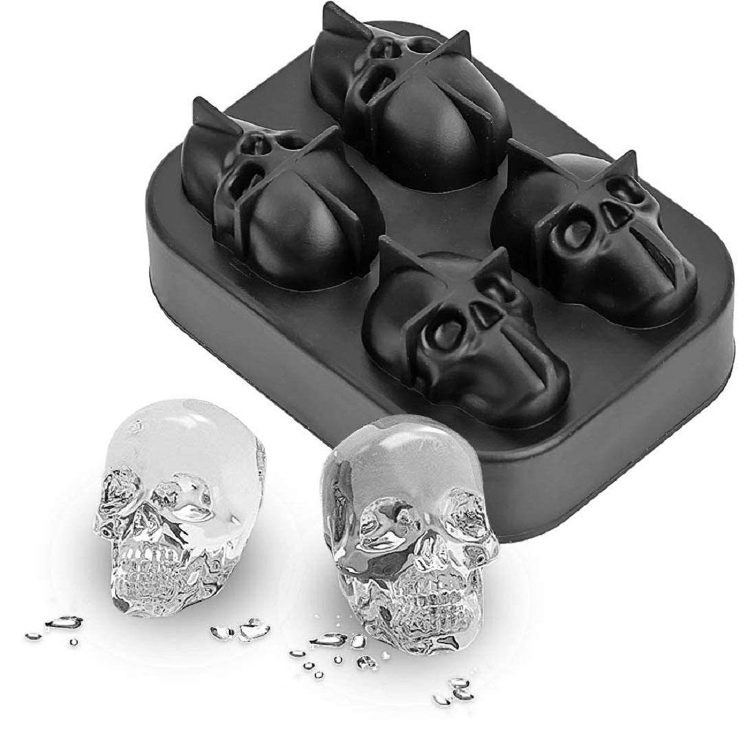 Instakart Skull Ice Cubes Tray || Skull‑Shaped Silicone Ice Cube Tray, Silicone Ice Cubes Mold for Parties for Beaches for Holiday Events for Wine Parties,Black Color, 1pcs