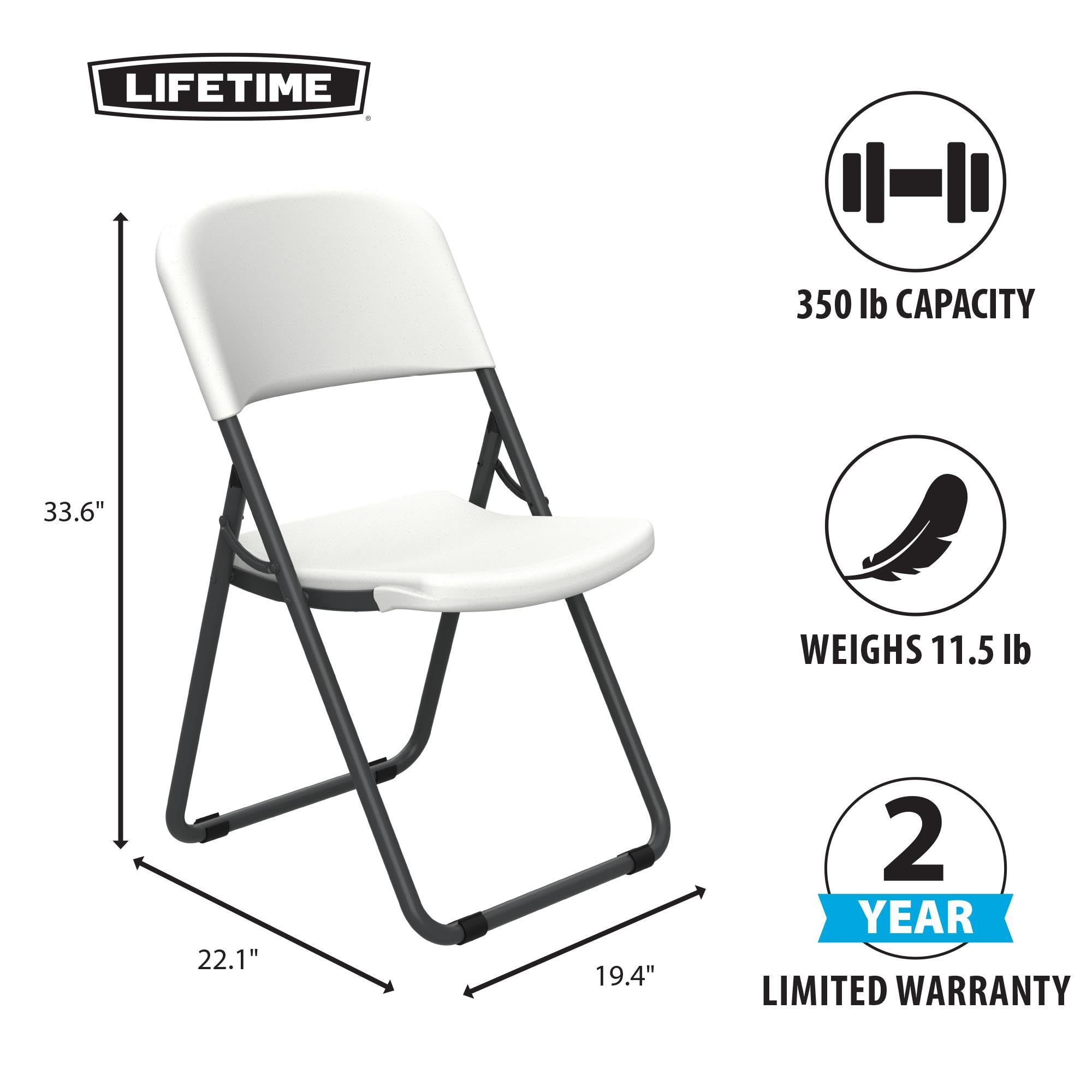 Lifetime Lot de 4 Chaises Pliantes Blanc Granite 54,6 x 46,9 x 83 cm 80155